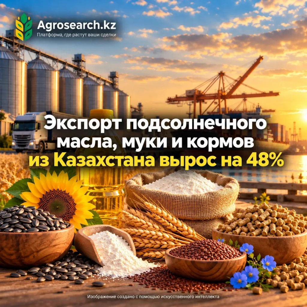 Экспорт подсолнечного масла, муки и кормов из Казахстана вырос на 48%